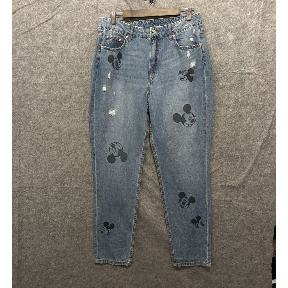 Divided Women's Blue Denim Jeans with Black Mickey Mouse Prints
